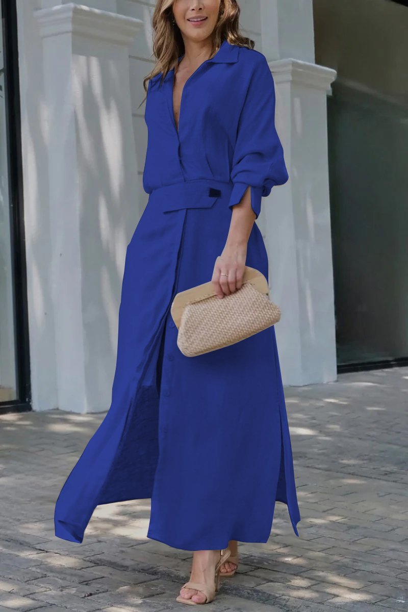 Hannelotte | Damen Blusenkleid Maxikleid mit Gürtel