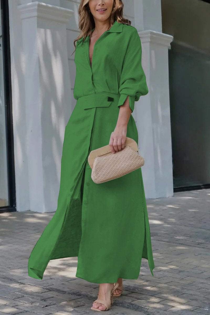 Hannelotte | Damen Blusenkleid Maxikleid mit Gürtel