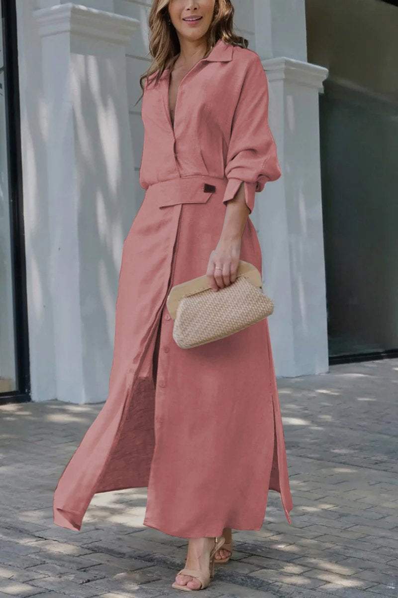Hannelotte | Damen Blusenkleid Maxikleid mit Gürtel