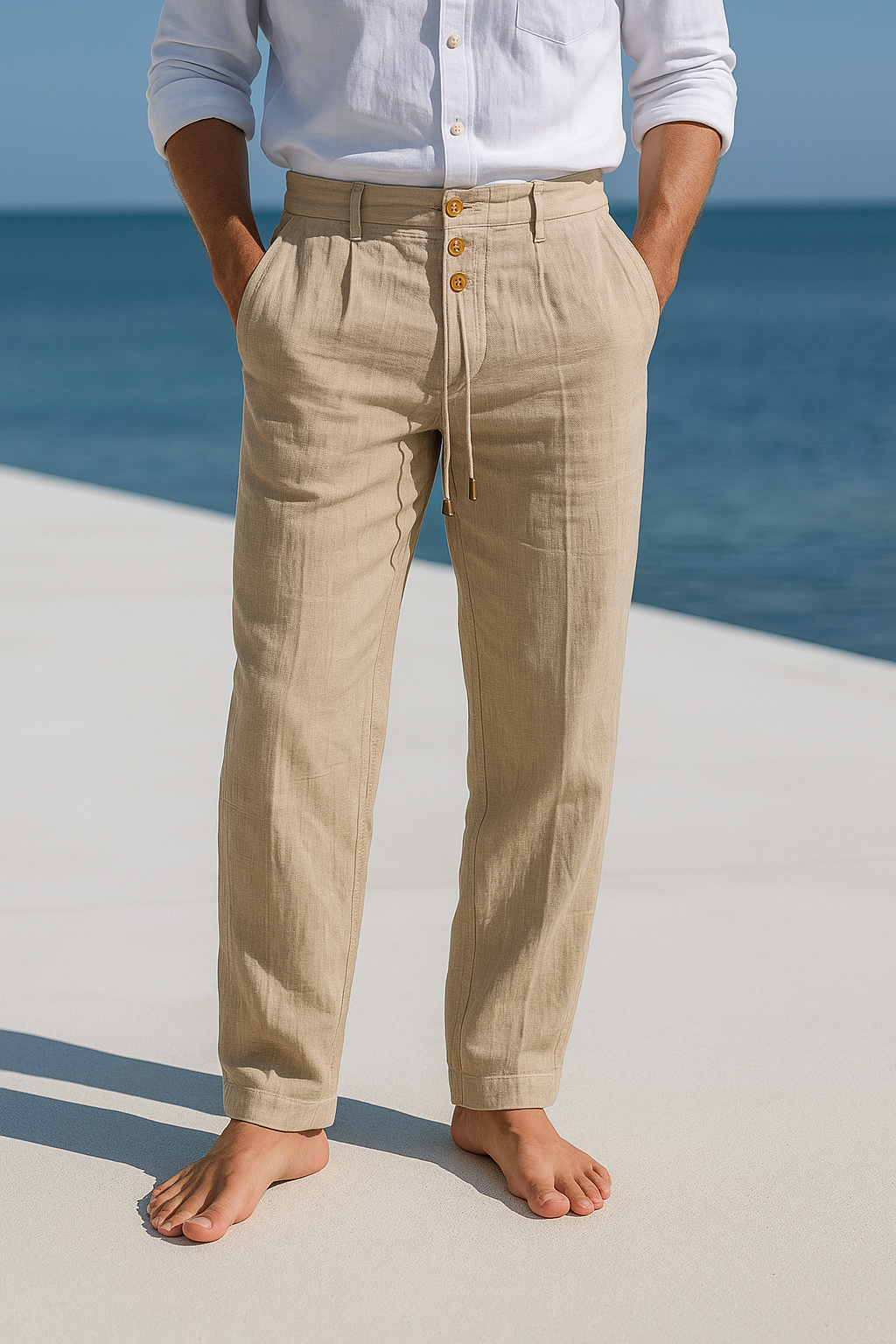 Herren Leinen Slim Fit Sommer Hose