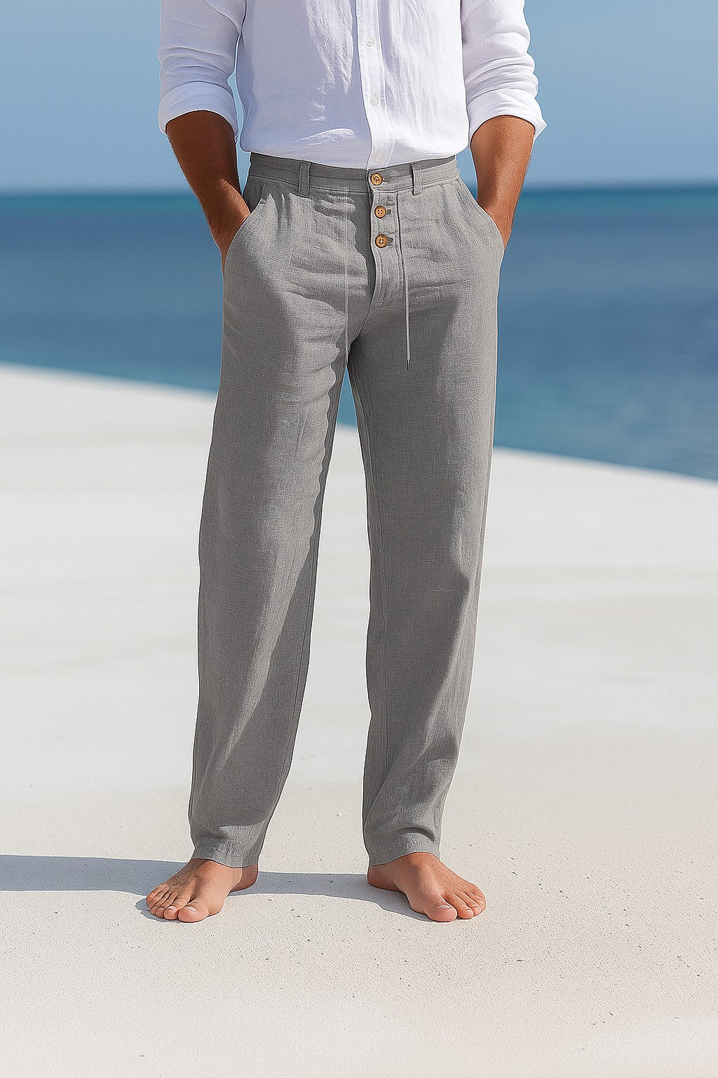 Herren Leinen Slim Fit Sommer Hose