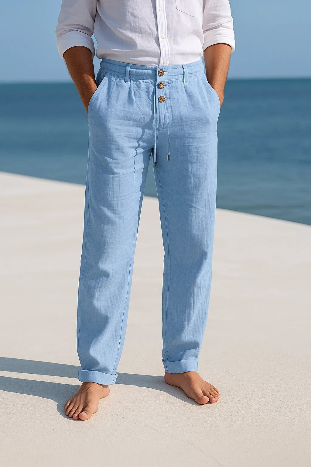 Herren Leinen Slim Fit Sommer Hose