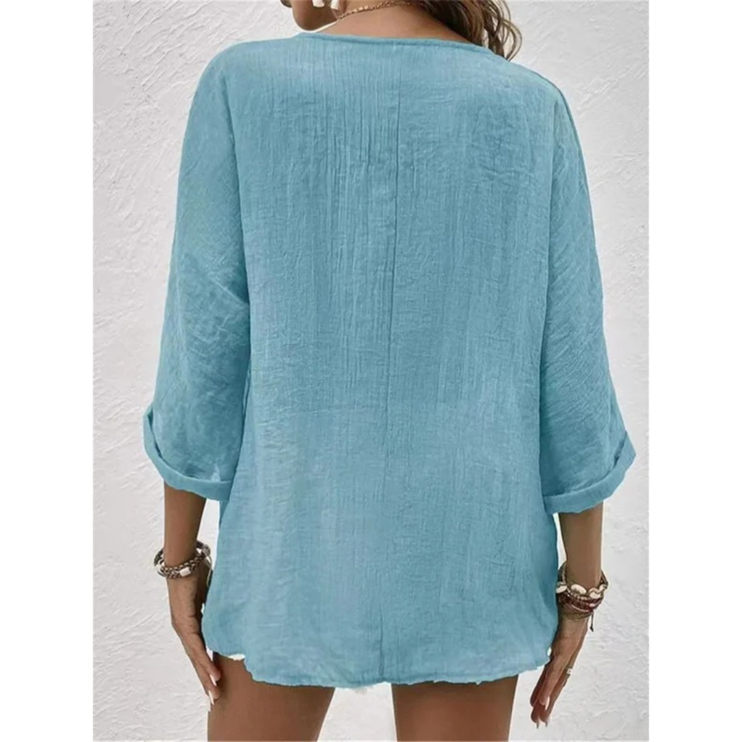Hedwig | Damen Stilvolle Bluse V-Ausschnitt Elegant Modern
