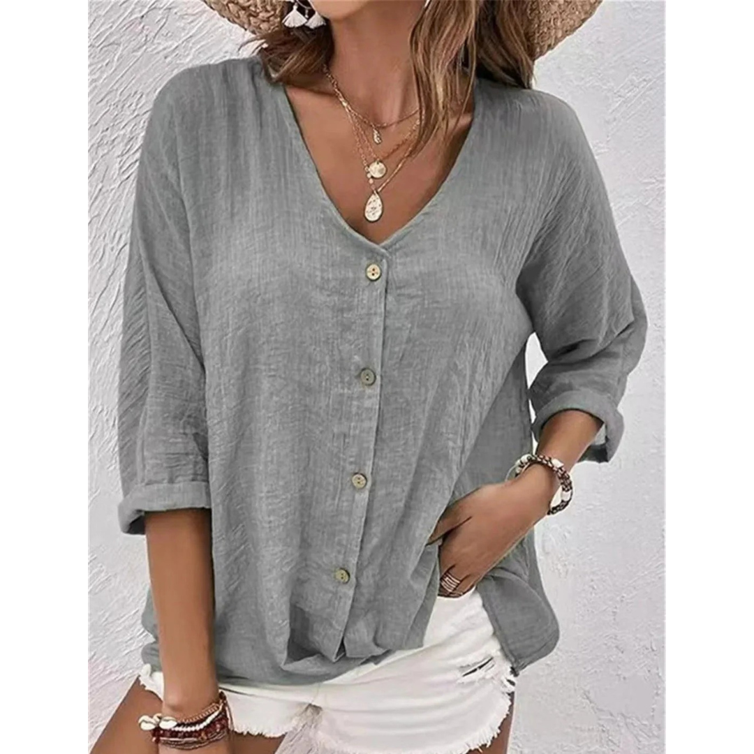 Hedwig | Damen Stilvolle Bluse V-Ausschnitt Elegant Modern