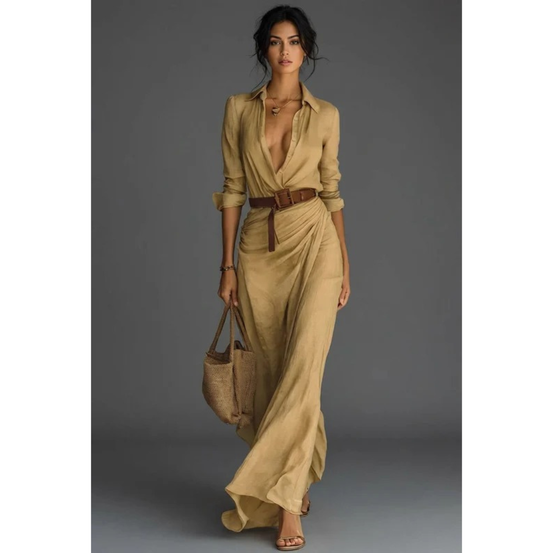 Heide | Damen Elegantes Wickel Maxikleid