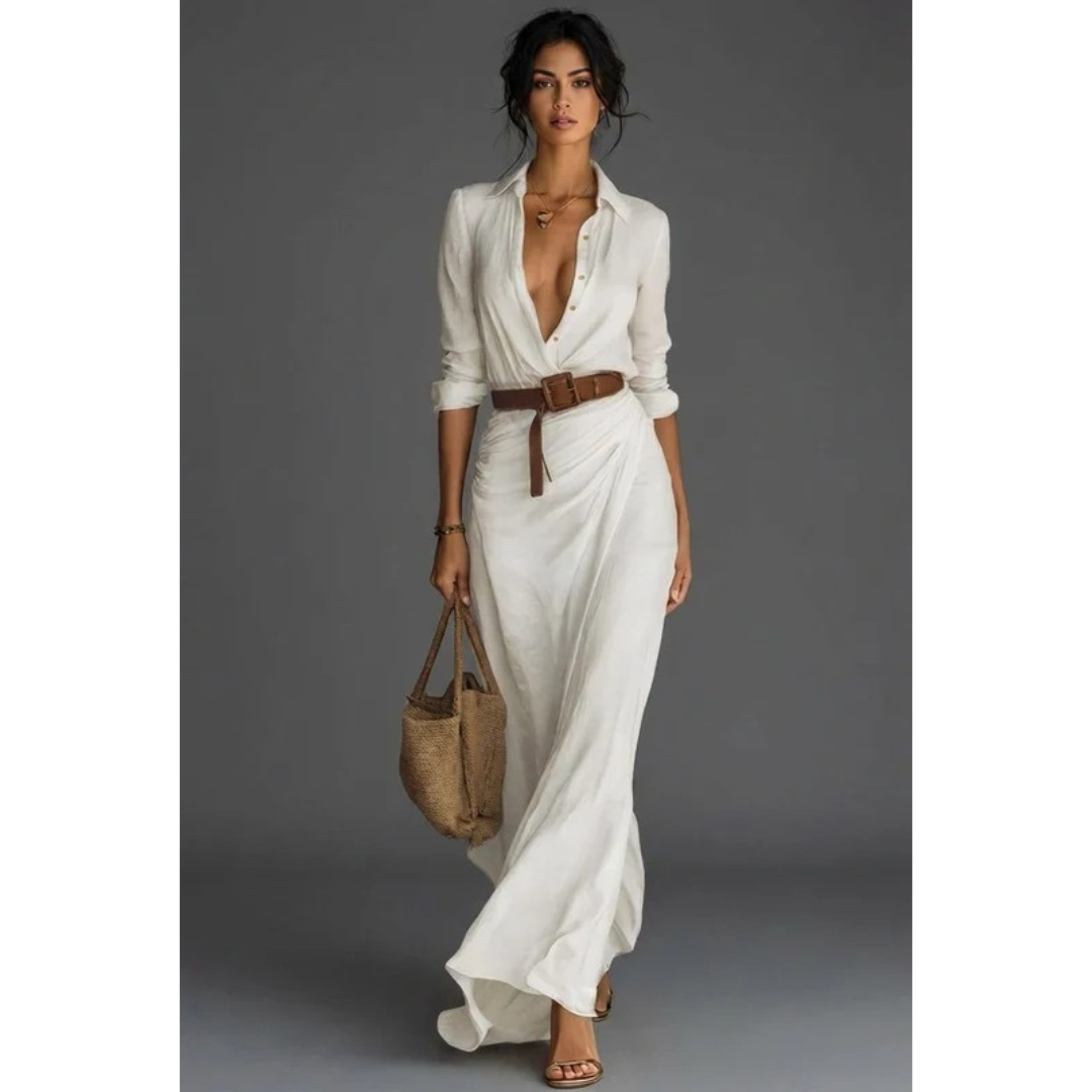 Heide | Damen Elegantes Wickel Maxikleid