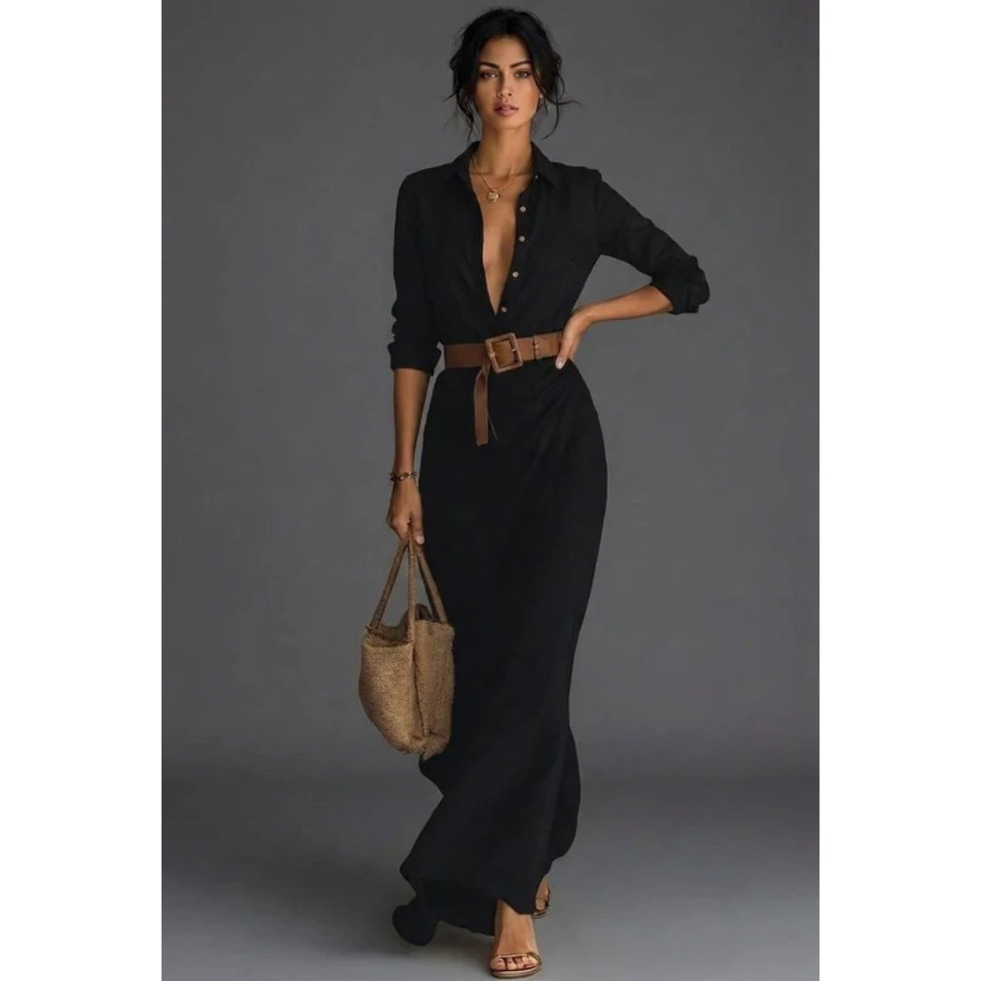 Heide | Damen Elegantes Wickel Maxikleid