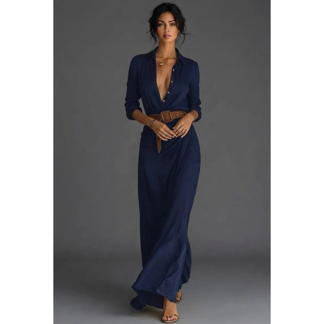 Heide | Damen Elegantes Wickel Maxikleid