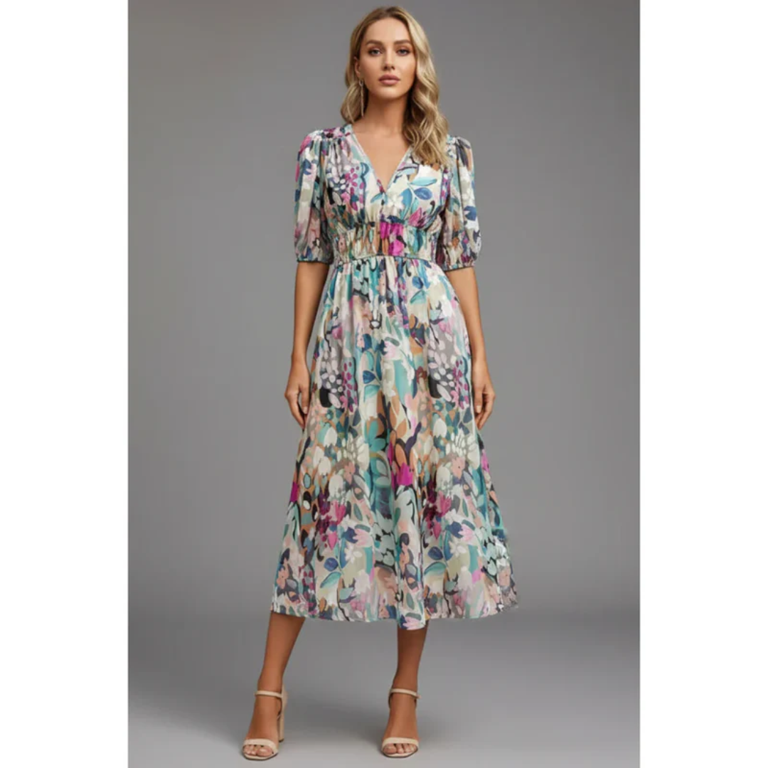 Heidrun | Damen Midikleid Sommer Klassisch Stilvoll