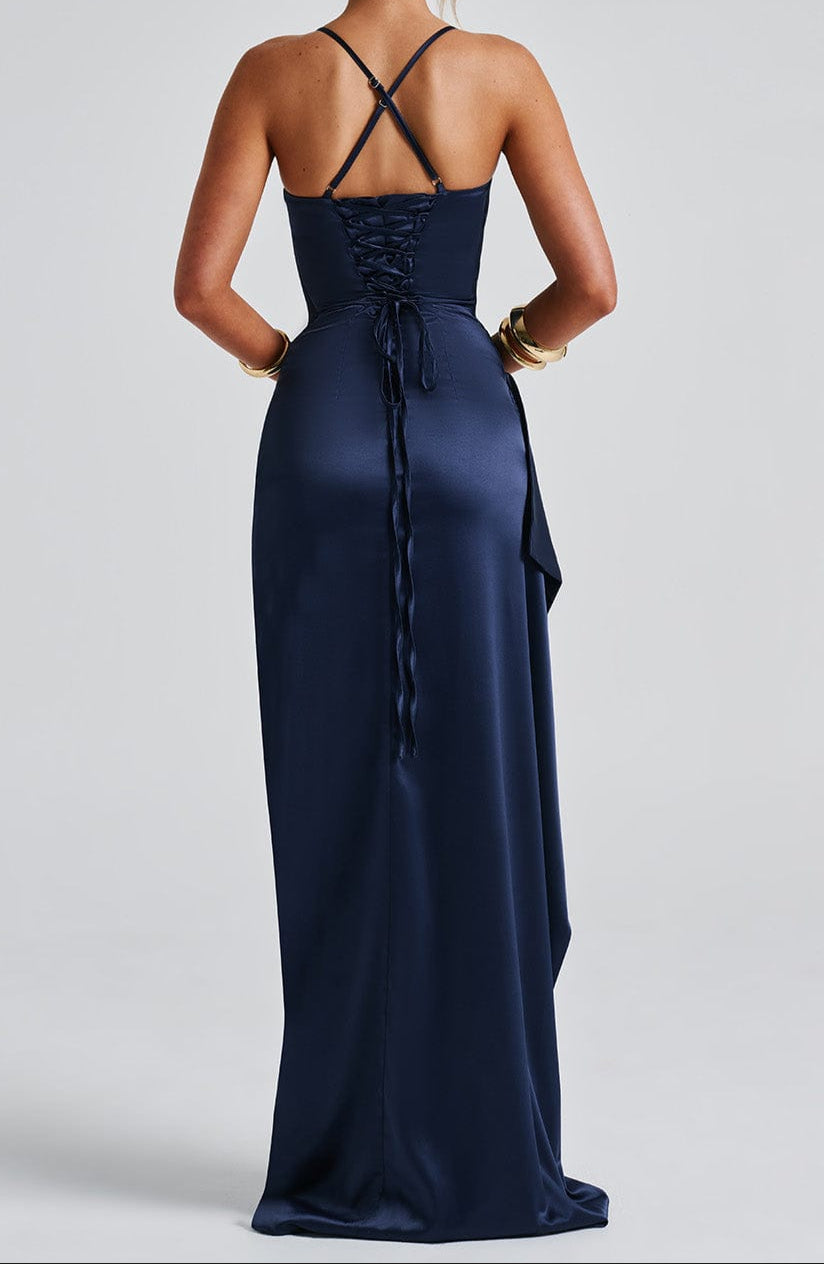 Larissa | Damen Maxikleid Marineblau – Blaues Sommerkleid Maxi für Urlaub 2026
