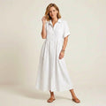 Kurzarm Hemdblusenkleid in wadenlanger Form mit Knopfleiste