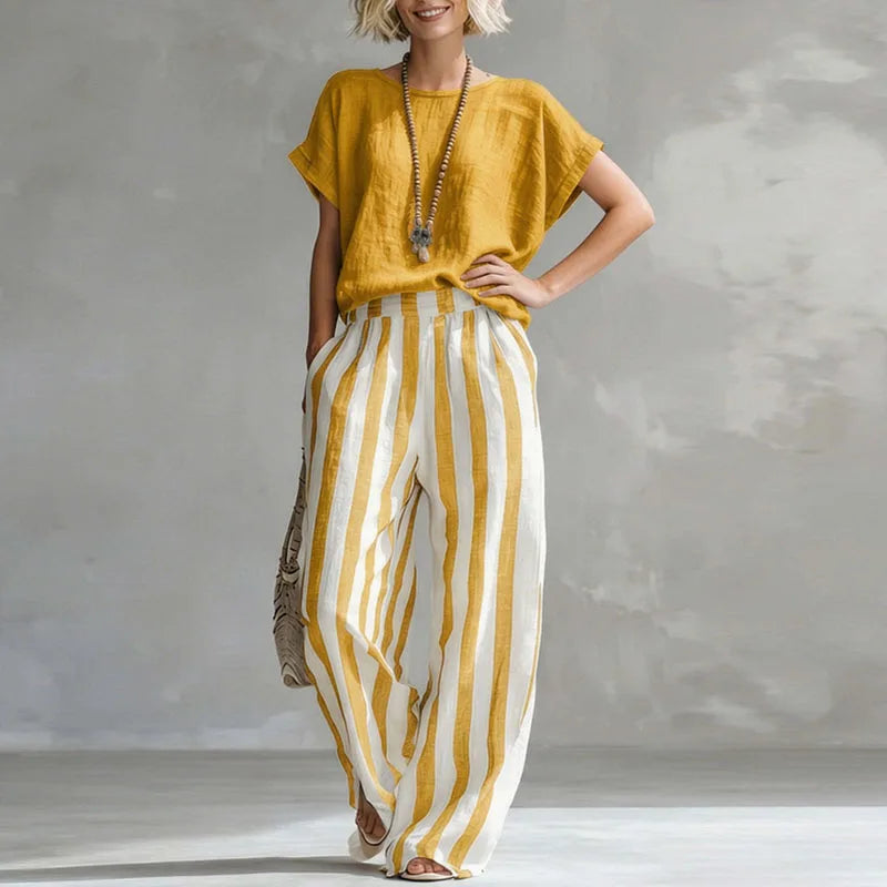 Hermione | Damen Gestreiftes Wide Leg Sommer Set