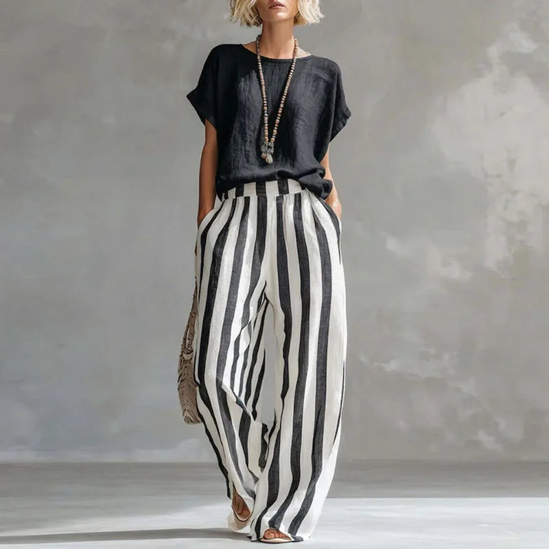 Hermione | Damen Gestreiftes Wide Leg Sommer Set