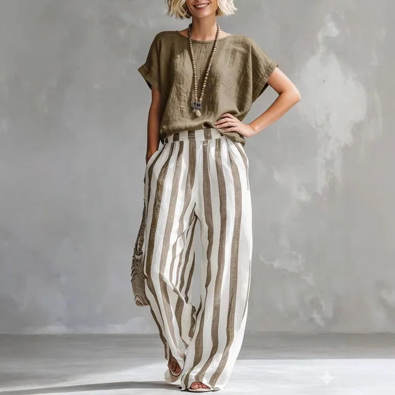 Hermione | Damen Gestreiftes Wide Leg Sommer Set