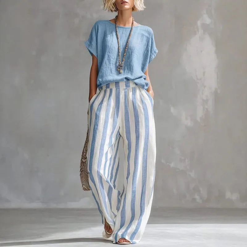 Hermione | Damen Gestreiftes Wide Leg Sommer Set