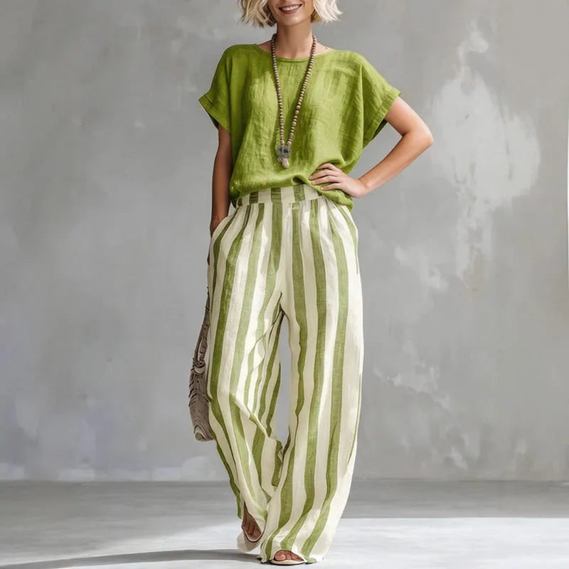 Hermione | Damen Gestreiftes Wide Leg Sommer Set