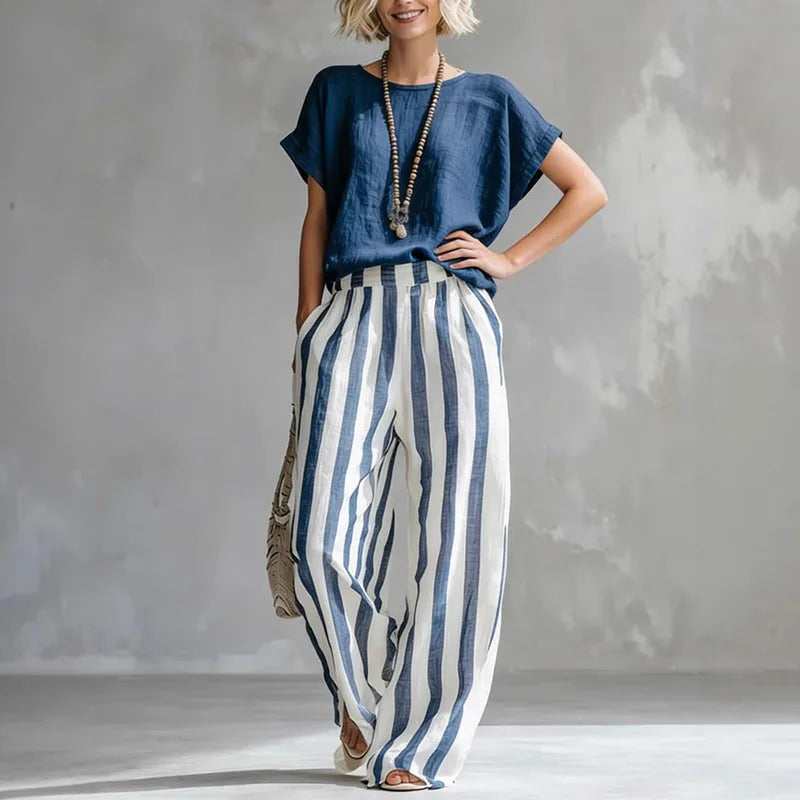 Hermione | Damen Gestreiftes Wide Leg Sommer Set