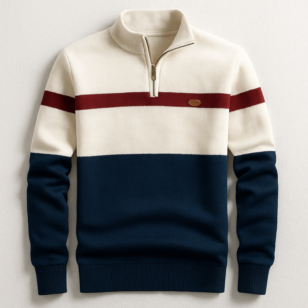 Theo | Herren Klassischer Baumwollpullover mit Viertelzip