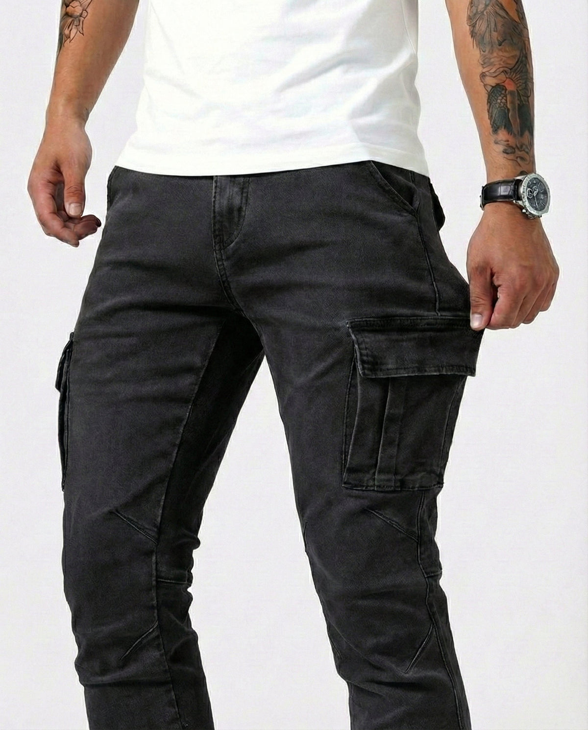 Paul | Herren Moderne Elastische Cargo-Hose Slim