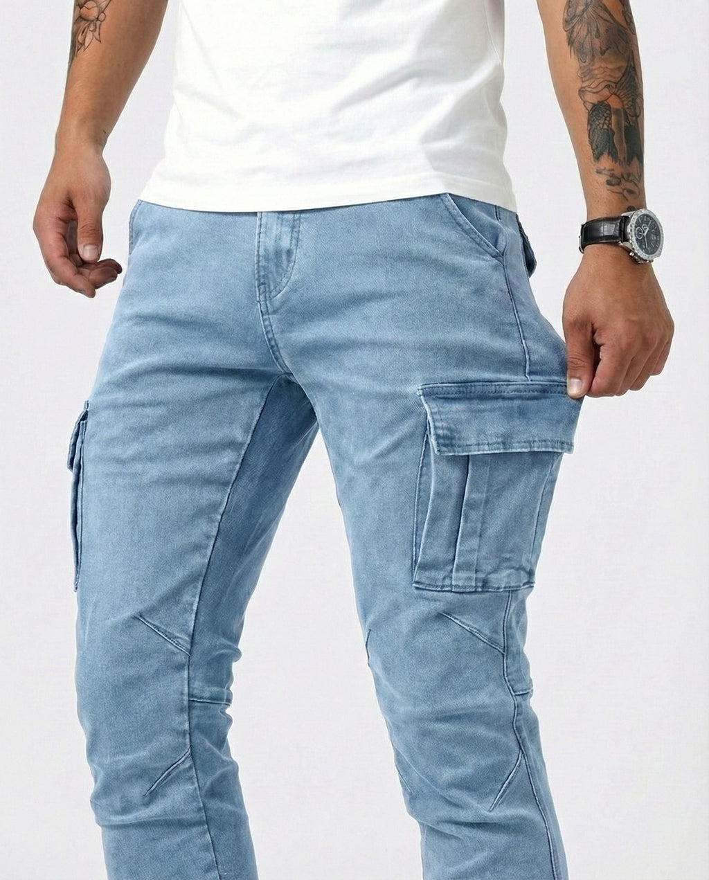 Paul | Herren Moderne Elastische Cargo-Hose Slim
