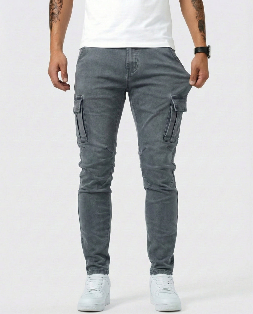 Paul | Herren Moderne Elastische Cargo-Hose Slim