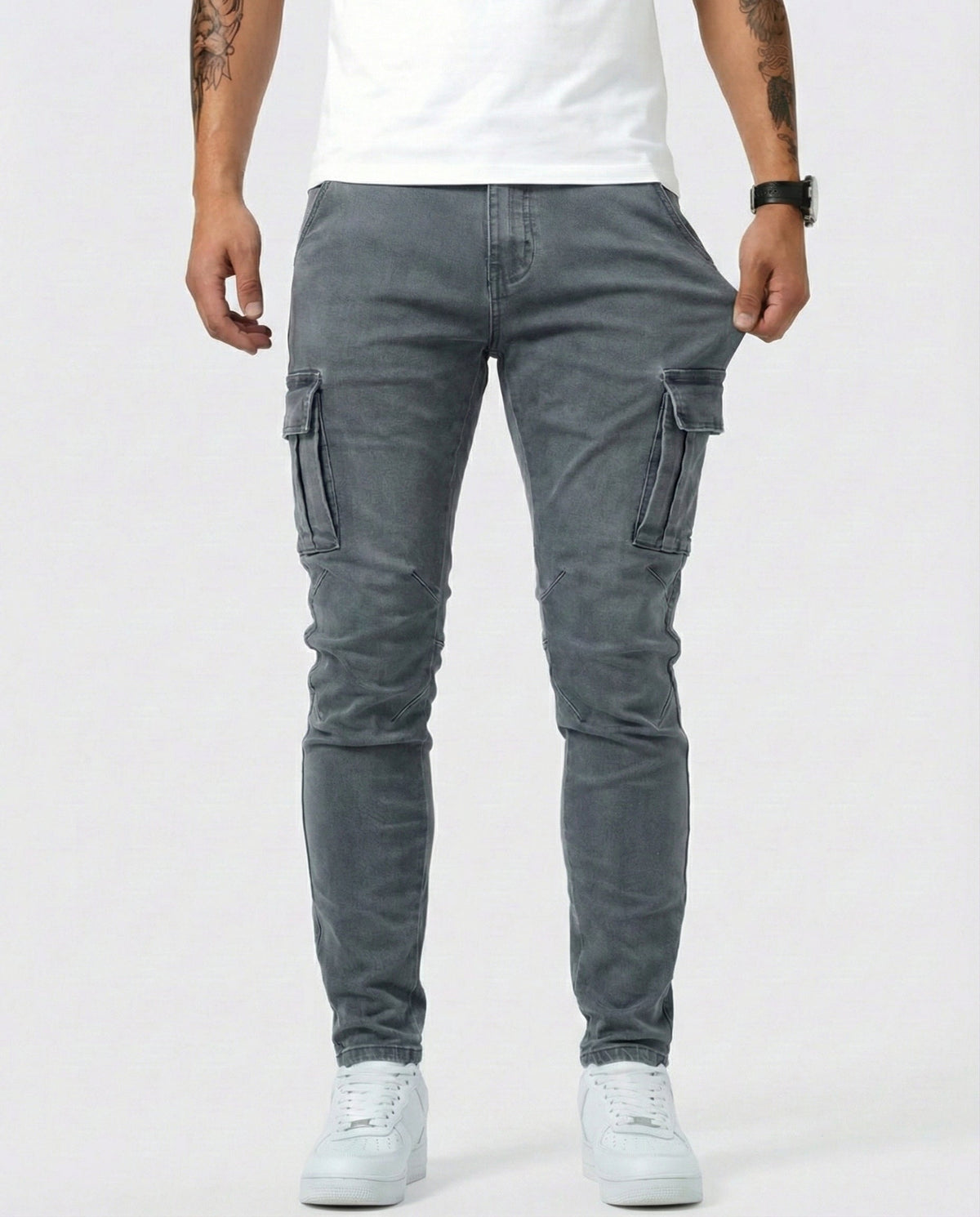 Paul | Herren Moderne Elastische Cargo-Hose Slim