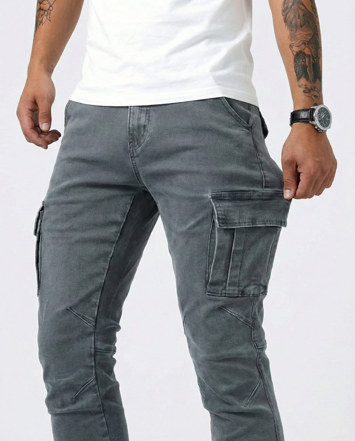 Paul | Herren Moderne Elastische Cargo-Hose Slim