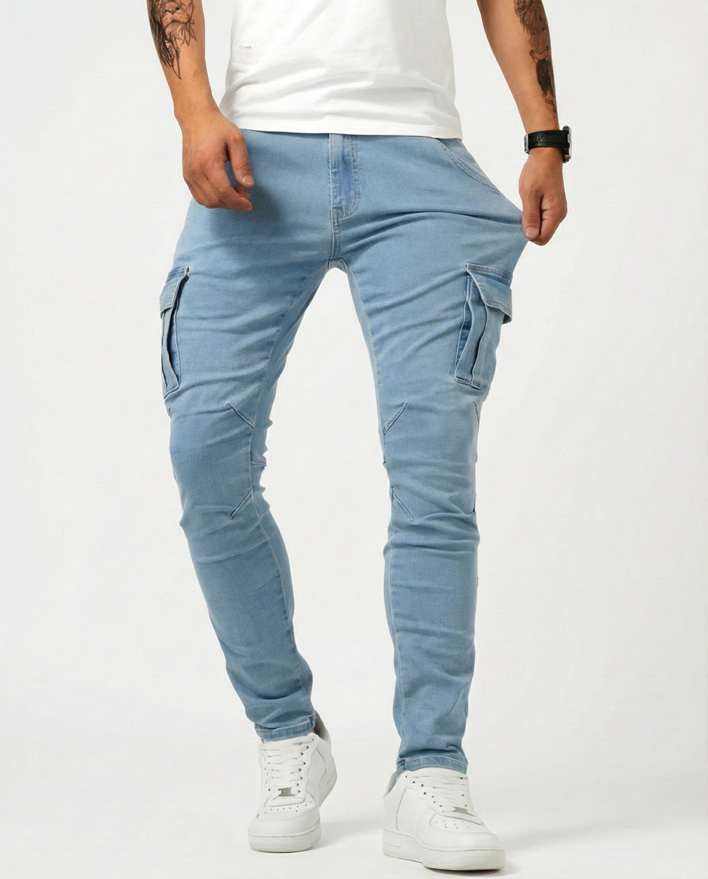 Paul | Herren Moderne Elastische Cargo-Hose Slim