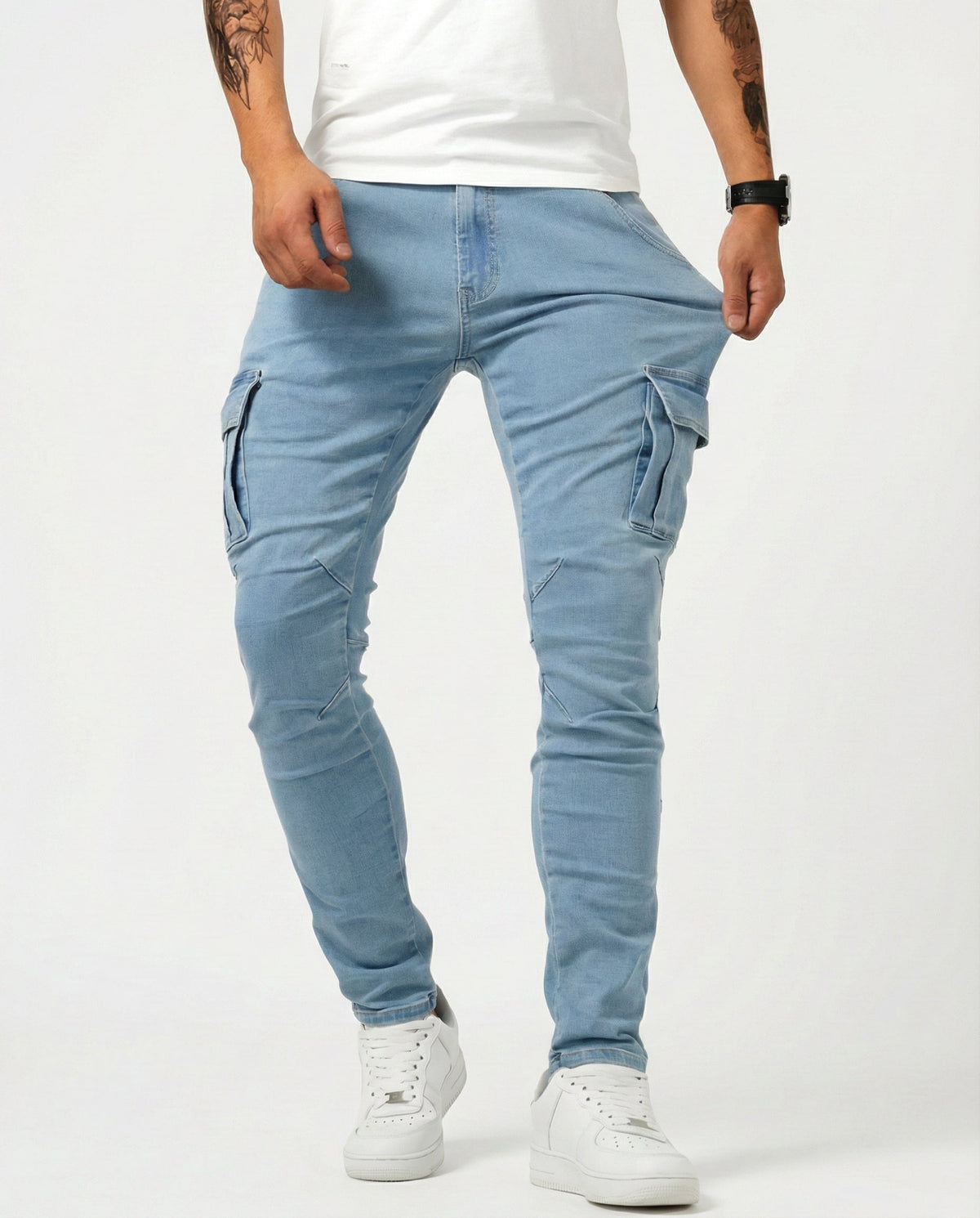 Paul | Herren Moderne Elastische Cargo-Hose Slim