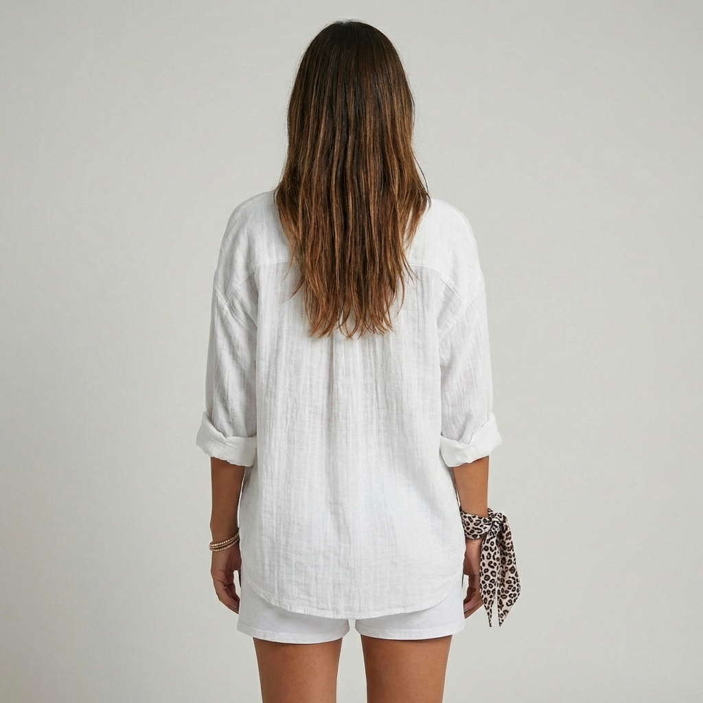 Beate | Damen Oversize Leinen Hemd Crinkle – Lässiges Leinenhemd Knopfleiste Sommer 2026