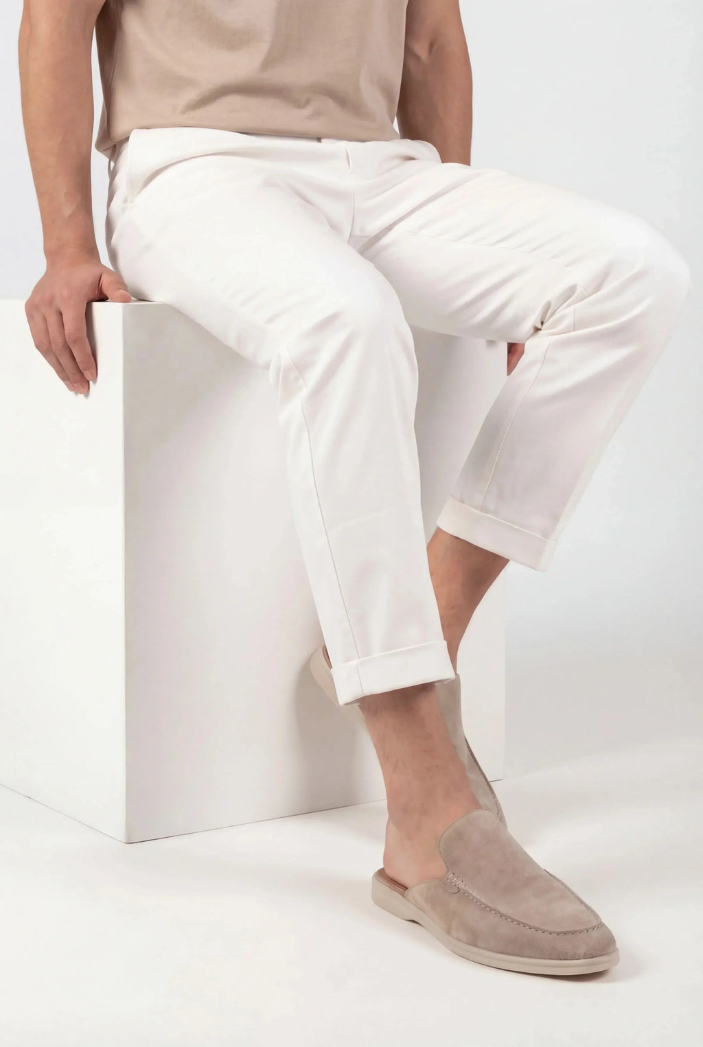 Beige Suede Yacht Mules