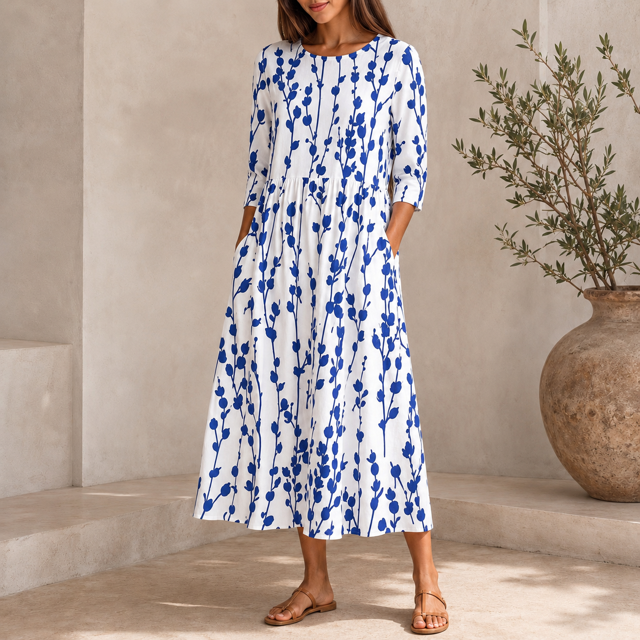 Hilde | Damen Stilvolles Midikleid Sommer Casual Elegant