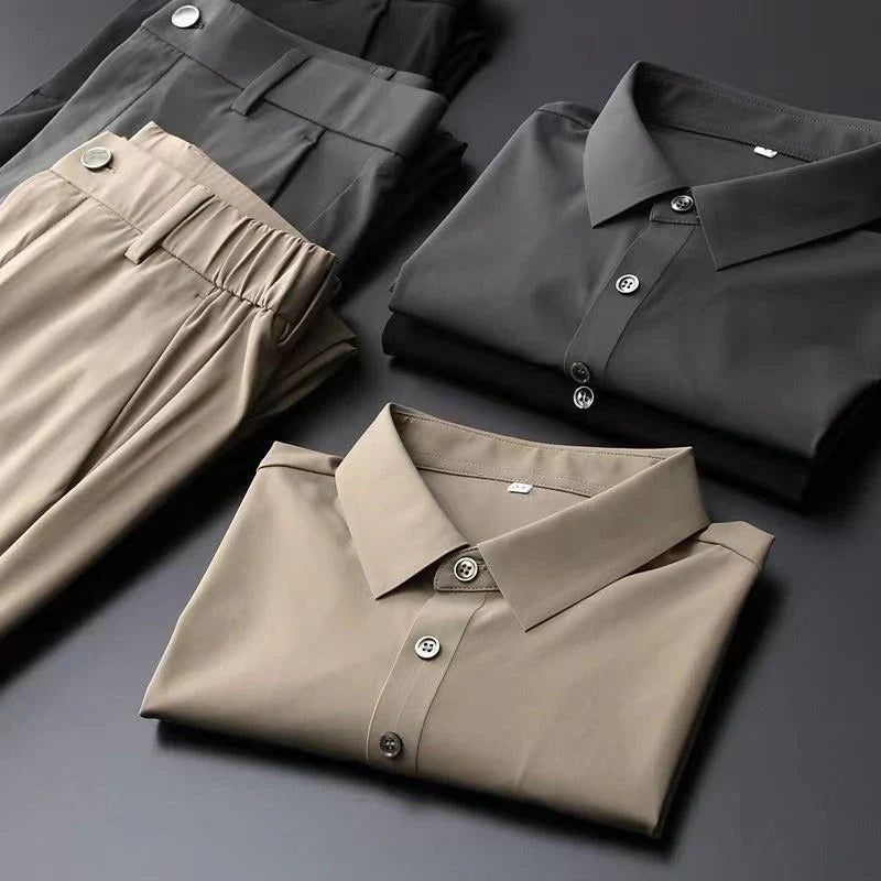 Herren Lässig Kordelzug Zweiteiler Polo Shirt Jogger Set