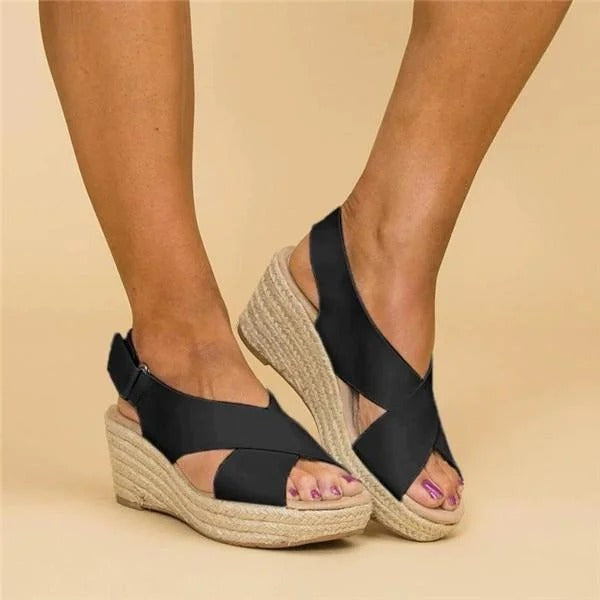 Damen Überkreuzten Riemen Keilabsatz Sandalen