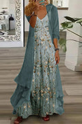Dahlia | Damen Maxikleid mit Cardigan Set, Blumendruck V-Ausschnitt