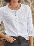 Damen Sommer Schaltfläche Detail Long Sleeve T-shirt