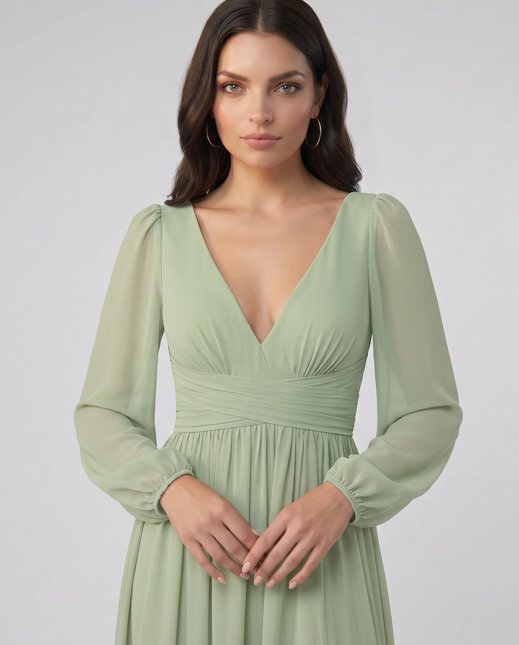 Norah Langes Abendkleid Salbeigrün