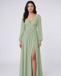Norah Langes Abendkleid Salbeigrün