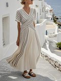 Cressida | V-Ausschnitt Kurzarm Maxikleid Mit Überkreuzter Taille