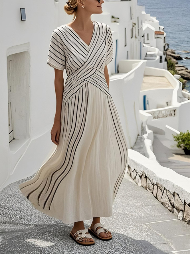 Cressida | V-Ausschnitt Kurzarm Maxikleid Mit Überkreuzter Taille