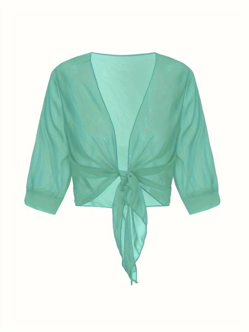 Luna | Damen Kimono Bluse zum Binden, offene Strickjacke Sommer