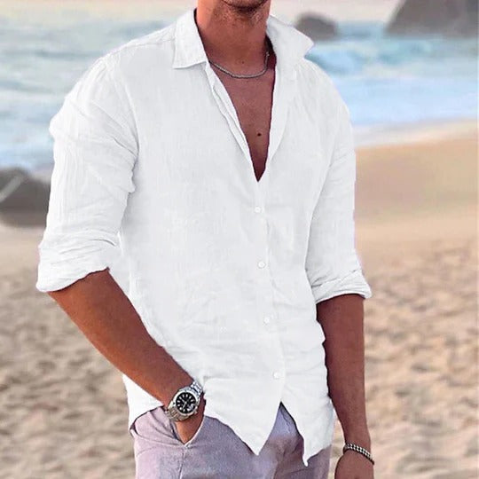 Herren Slim Fit Baumwoll Leinen Sommer Hemd