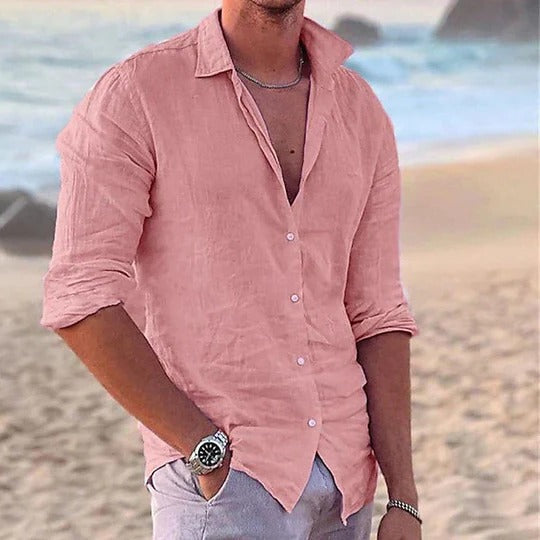 Herren Slim Fit Baumwoll Leinen Sommer Hemd