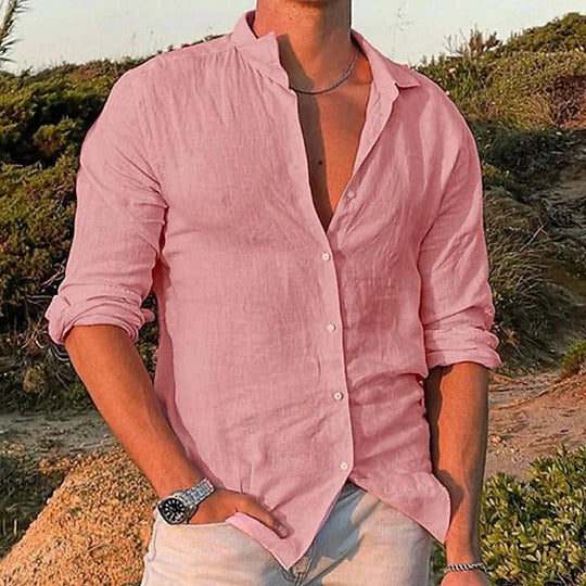 Herren Slim Fit Baumwoll Leinen Sommer Hemd