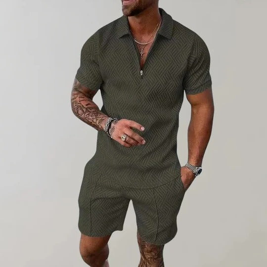 Herren Sommer Kurze Zweiteiler Set mit Reißverschluss