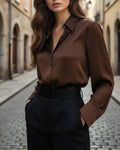 Sara Satinbluse Langarm Damen Elegant