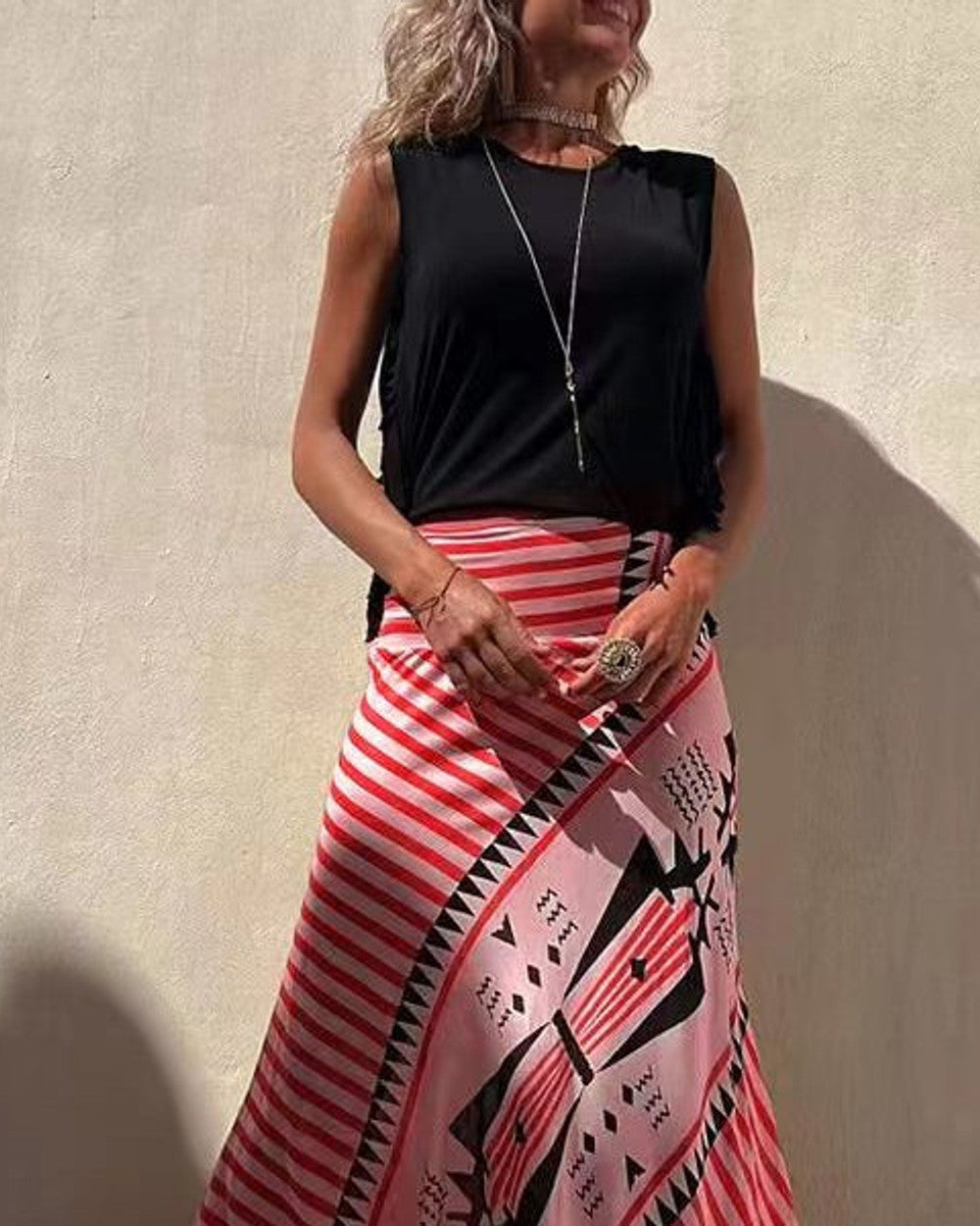 Eva Satinrock Geometrisch Maxirock