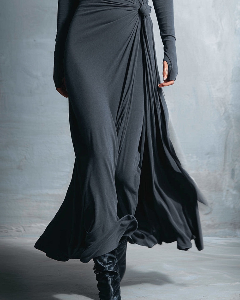 Emma Graues Wickelkleid Lang Damen