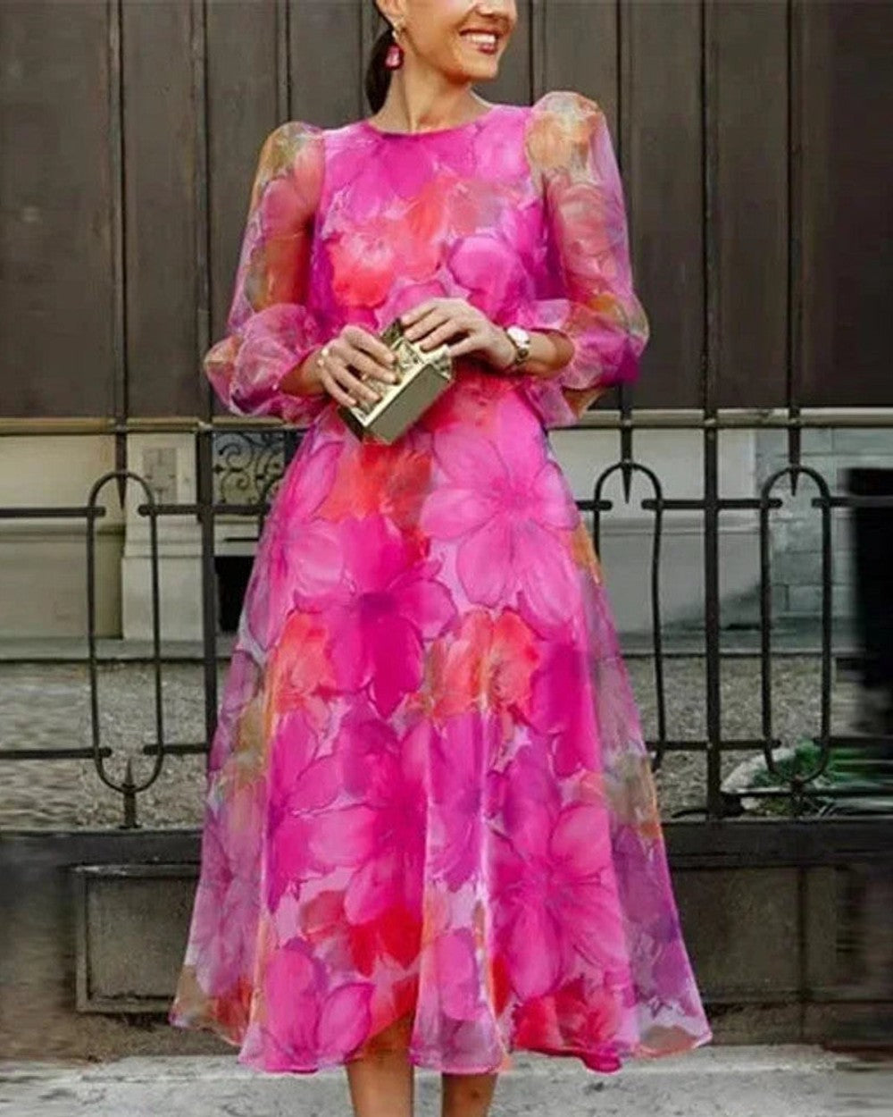 Lena Blumenkleid Midi Langarm Damen