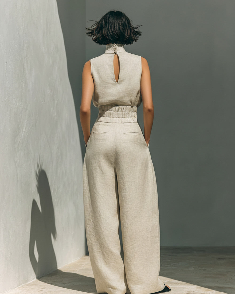 Lena Ärmelloses Leinen Blusen Set